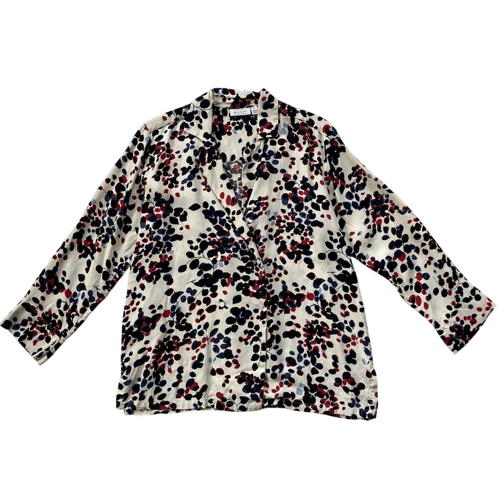 Masai Copenhagen Double Breasted Blazer Blouse Size Large Whimsical Floral